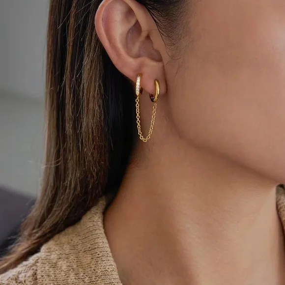 18K Gold Plated Cubic Zirconia Tassel Earrings - Picture 1 of 8